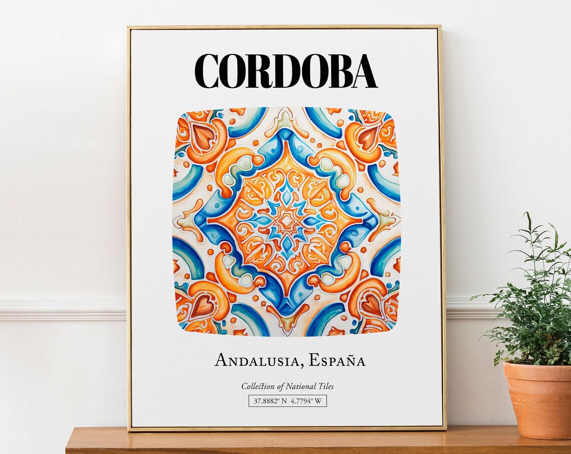 Cordoba Tile Patterns Poster, Andalusian Elegance