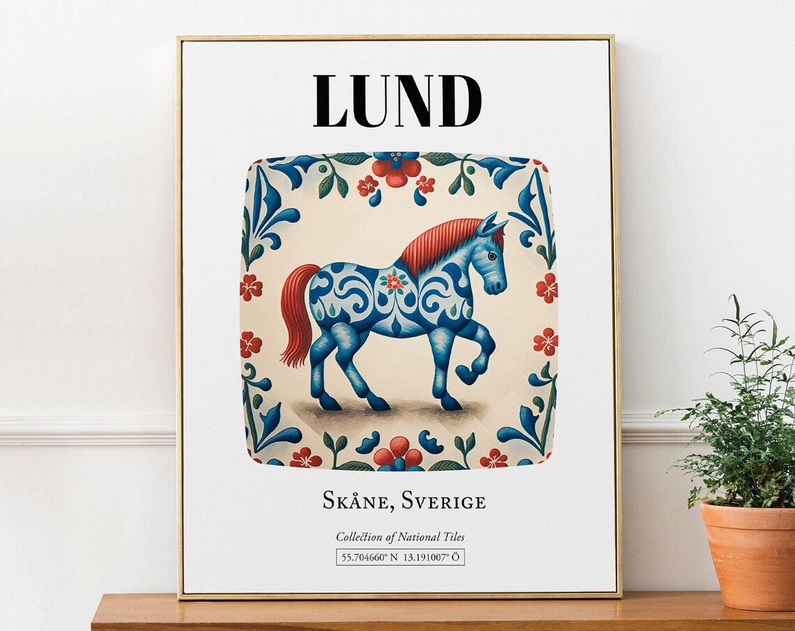 Lund Sweden Folk Dala Horse Tile Pattern Art Print