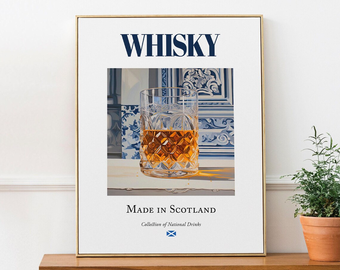 Whisky On Maiolica Tile, Traditional Scottish Beverage Art Print