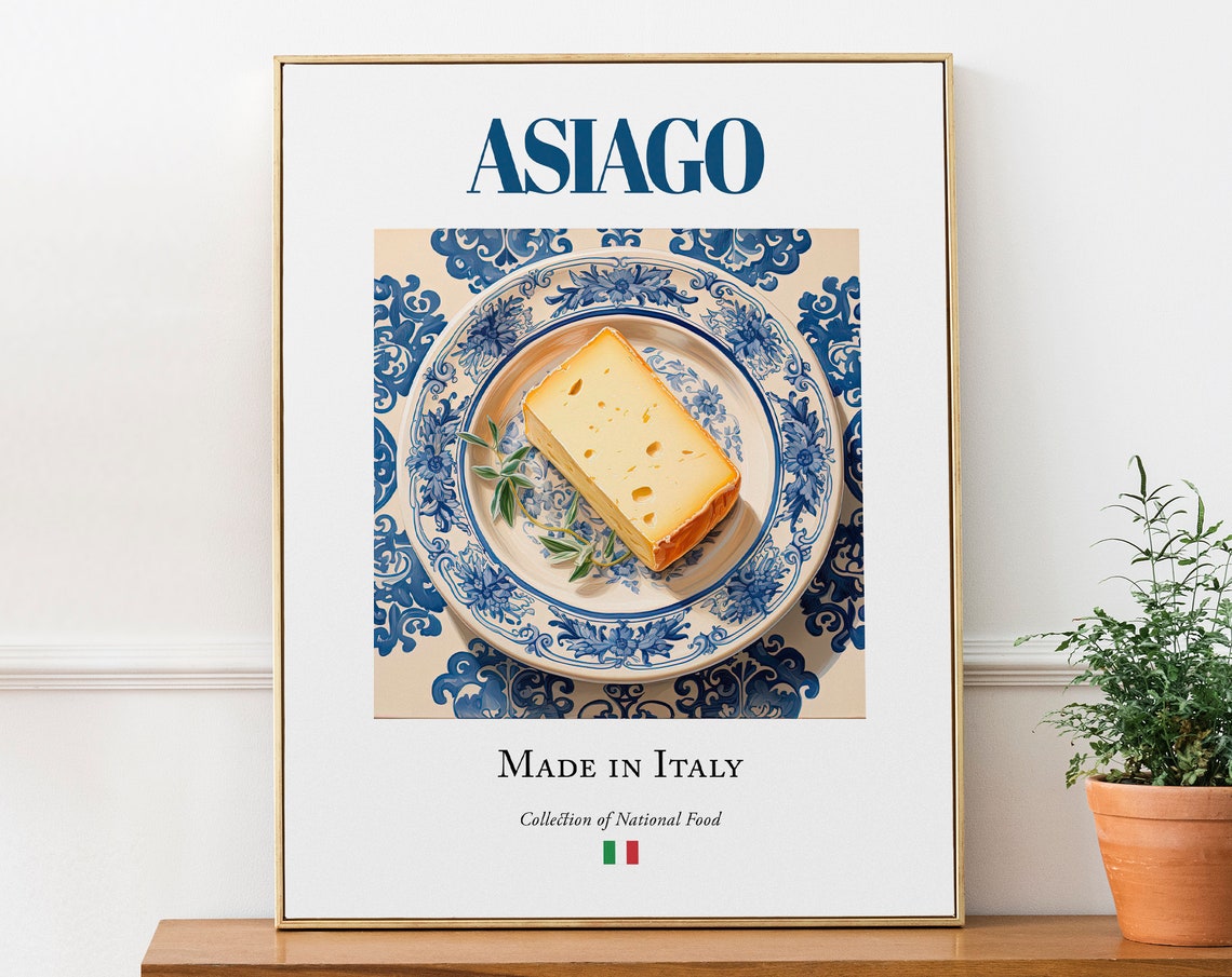 Asiago on Maiolica Tile Plate, Italian Food Art Print
