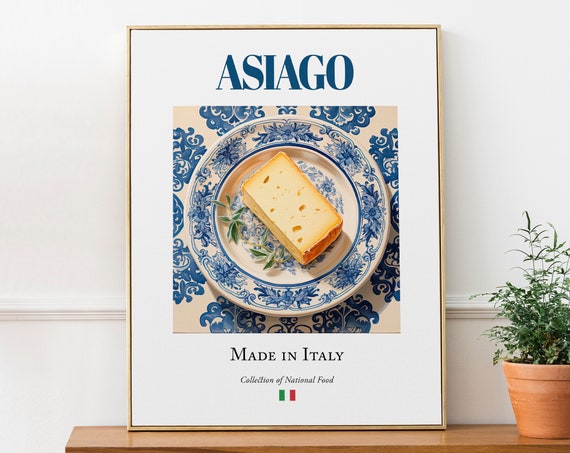 Asiago on Maiolica Tile Plate, Italian Food Art Print