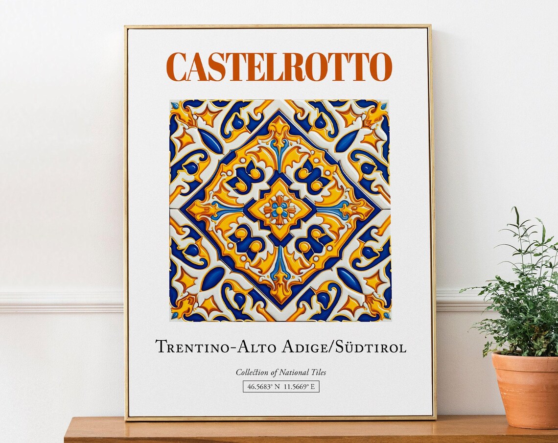 Castelrotto Italy Folk Maiolica Tile Poster