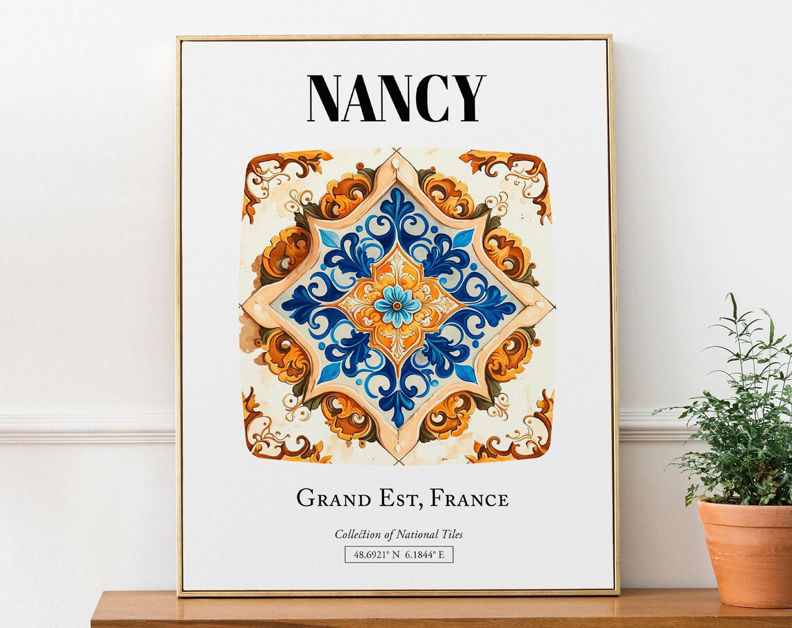 Nancy Grand Est France Folk Tile Pattern Art Print