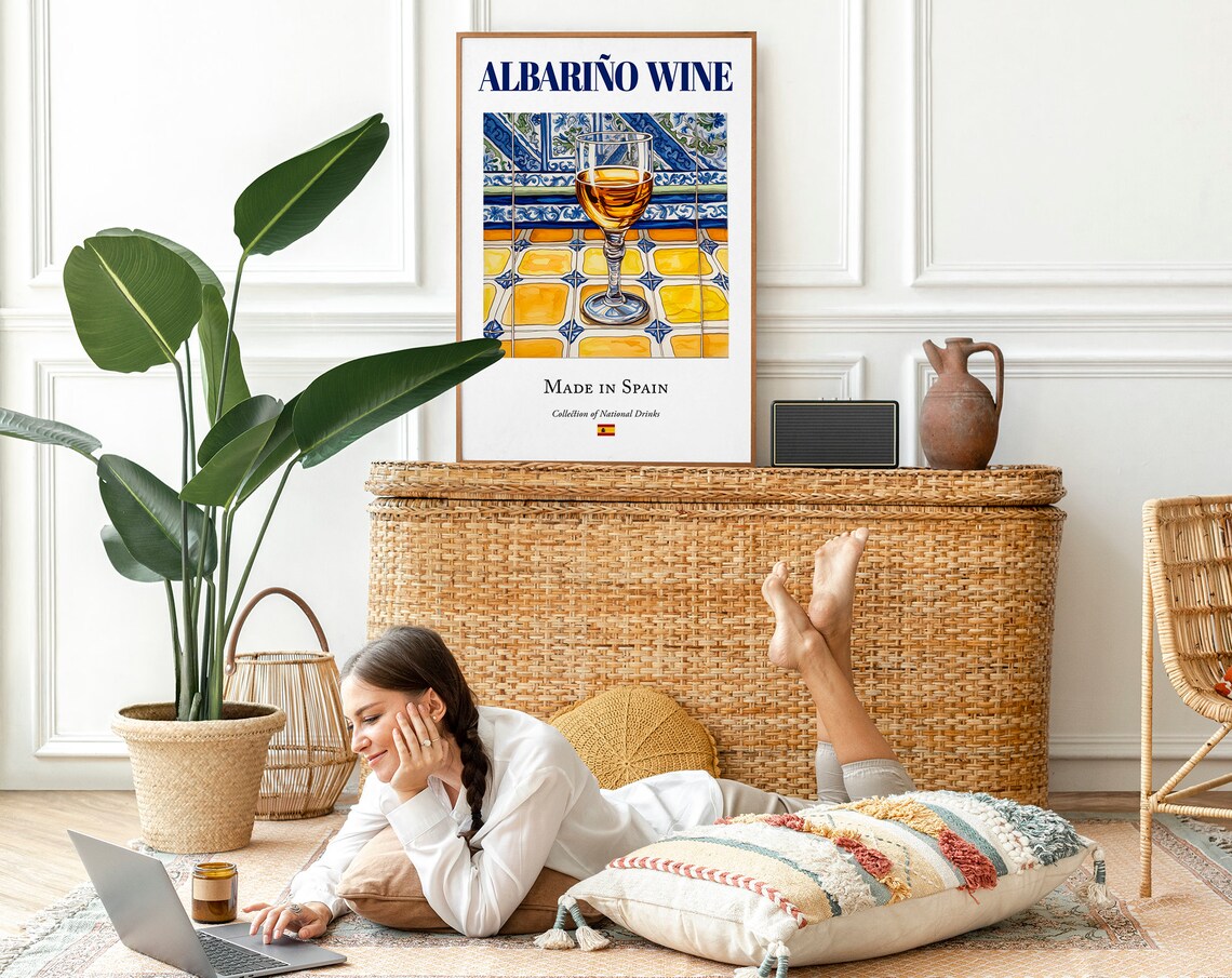 Albariño Wine On Maiolica Tile, Kitchen Bar Poster - Image 2