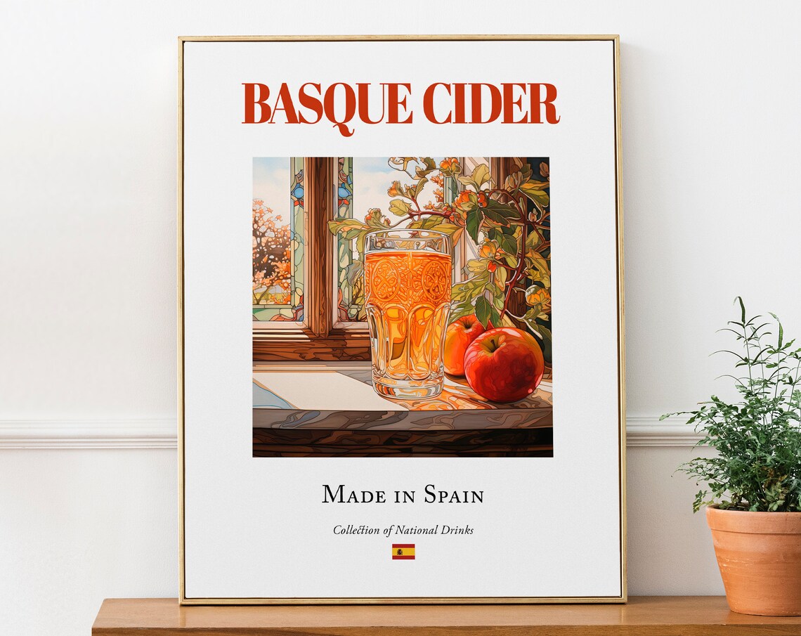Basque Cider On Maiolica Tile, Spanish Beverage Poster