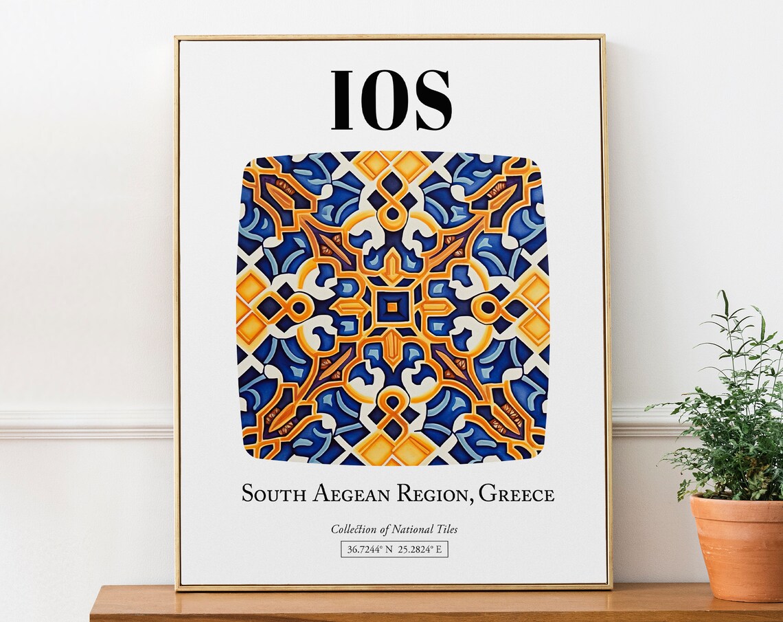 Ios Greek Island Splendor, Traditional Tile Pattern Art Print