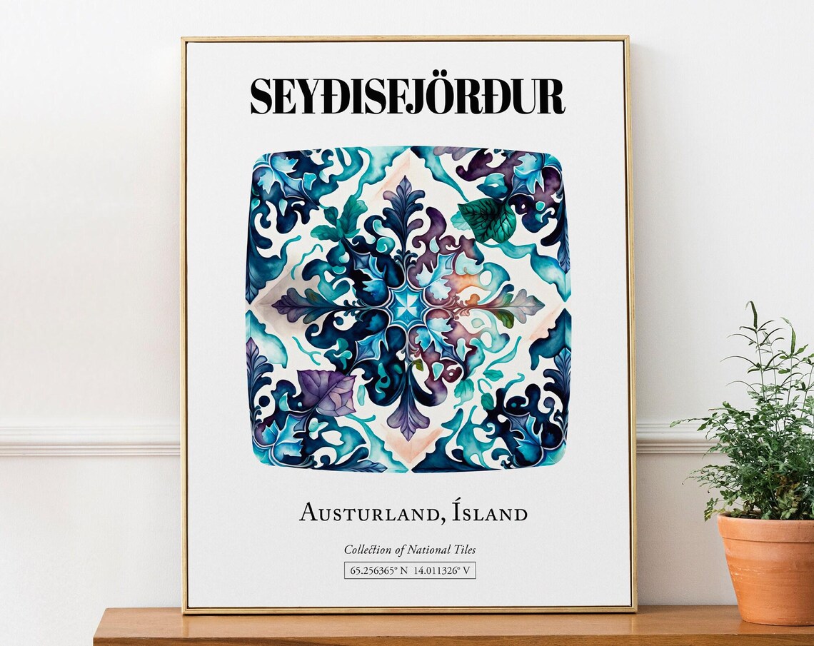 Seyisfjrur Austurland Iceland Traditional Tile Pattern Travel Poster
