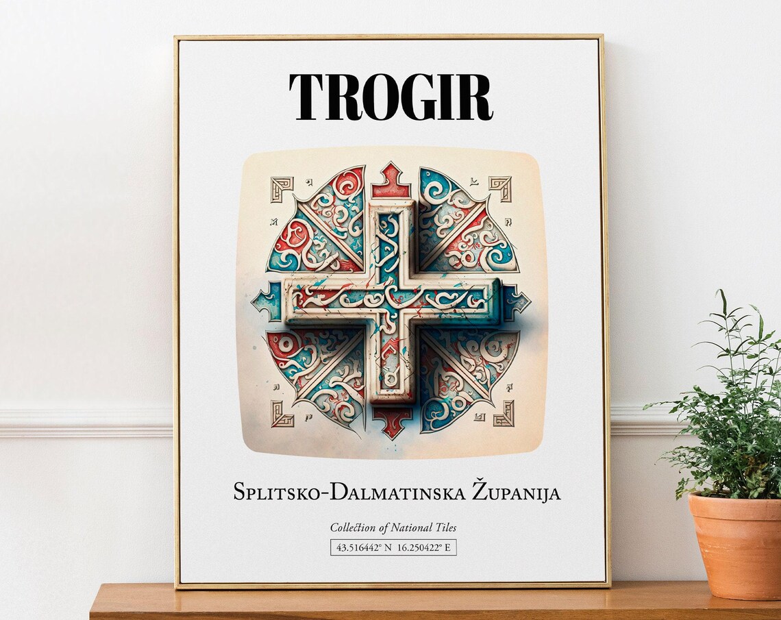 Trogir Croatia Tile With Heraldic Cross Travel Poster