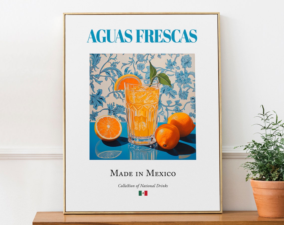 Aguas Frescas on Maiolica Tile, Mexican Beverage Art Print