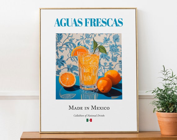 Aguas Frescas on Maiolica Tile, Mexican Beverage Art Print
