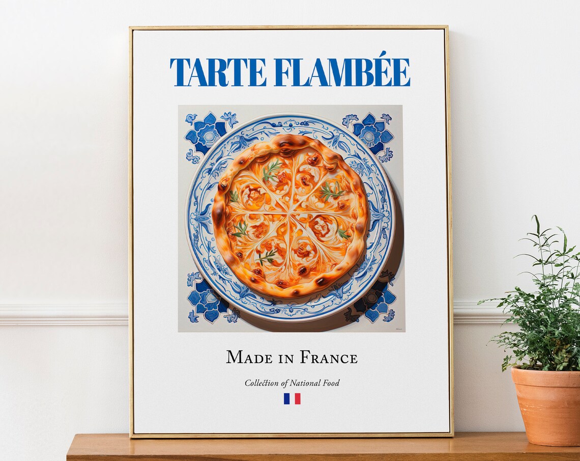 Tarte Flambe on Maiolica Tile Plate, French Food Art Print