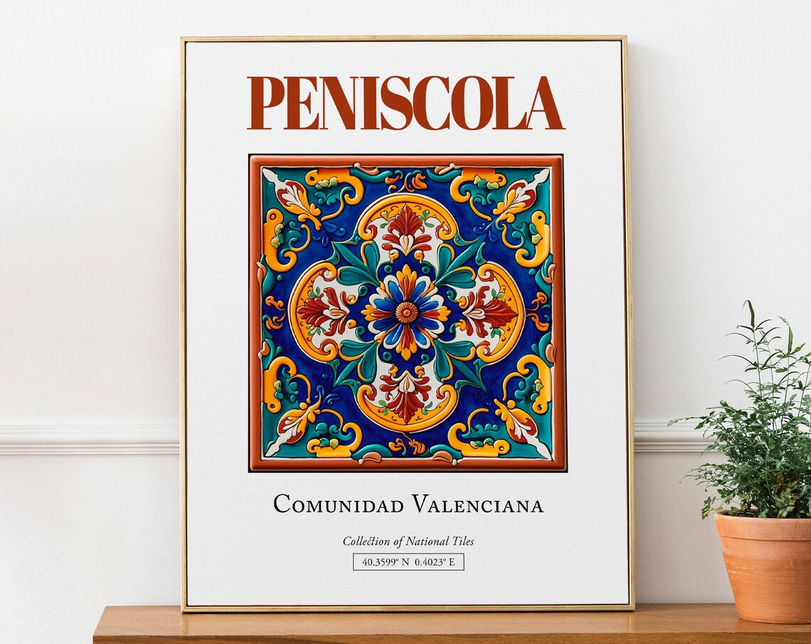 Peniscola, Spain Folk Tile Travel Poster