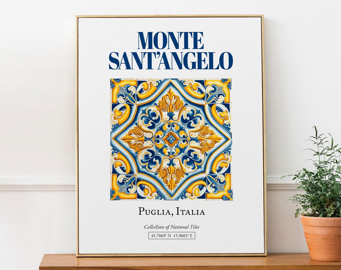 Monte Santangelo Puglia Italy Traditional Maiolica Tile Travel Poster