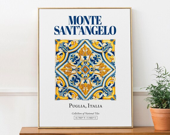 Monte Santangelo Puglia Italy Traditional Maiolica Tile Travel Poster