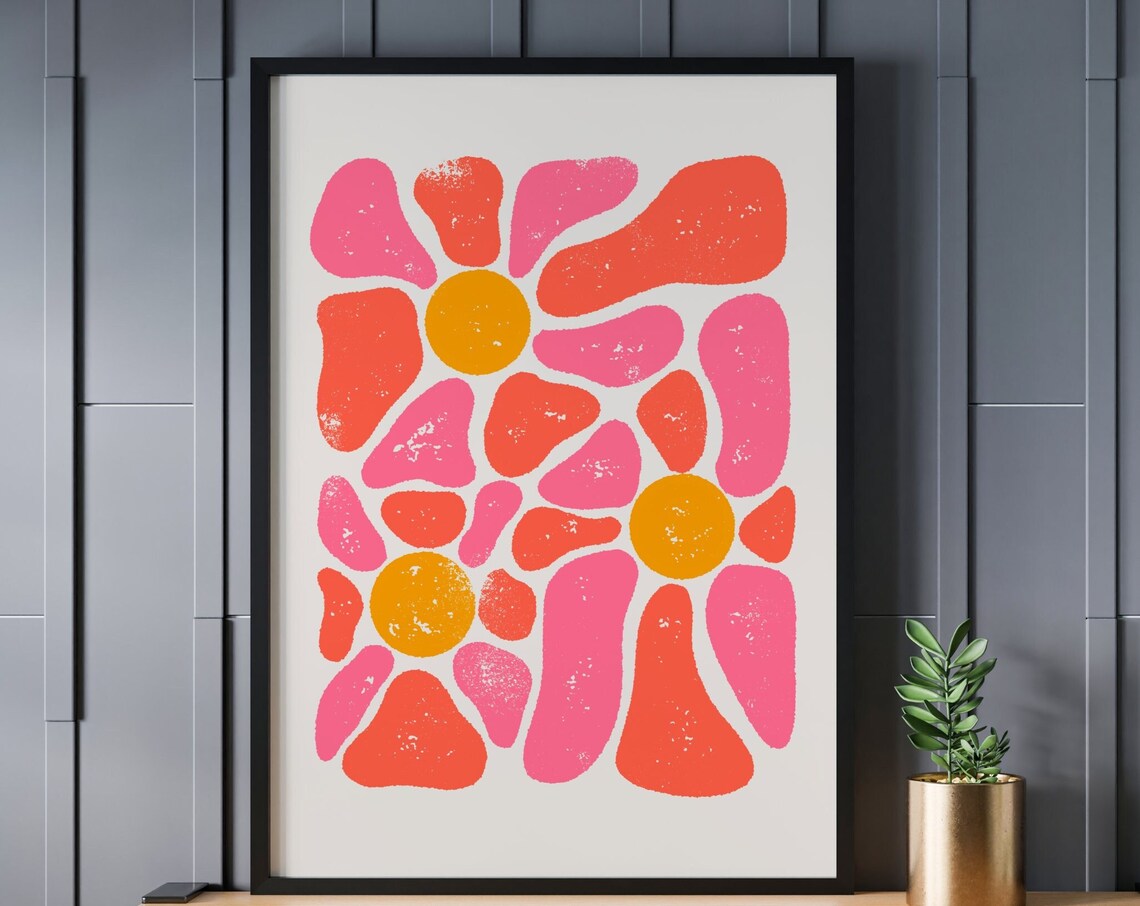 Warm Bold Abstract Groovy Flowers Retro Pop Botanical Art Poster - Image 4