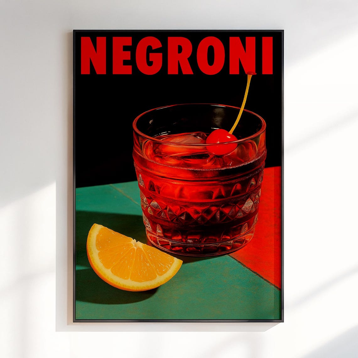 Bold Retro Negroni Cocktail With Cherry and Orange Slice Poster