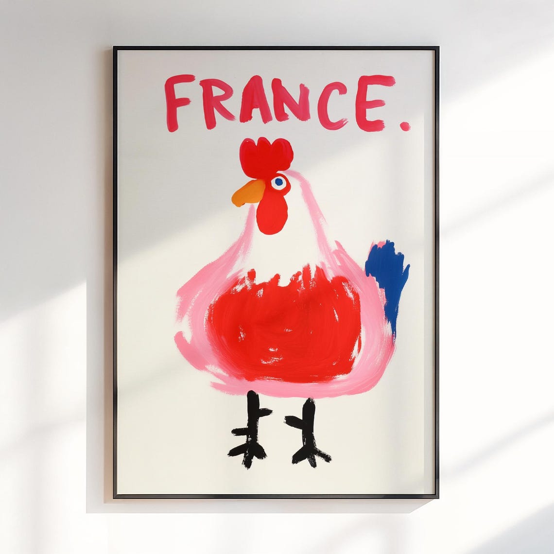 France Gallic Rooster Red Folk Art Colorful Playful Wall Art