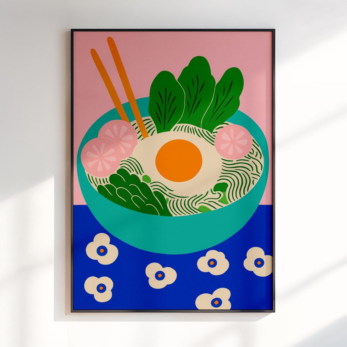 Colorful Ramen Bowl Illustration for Modern Kitchen Art Print Decor