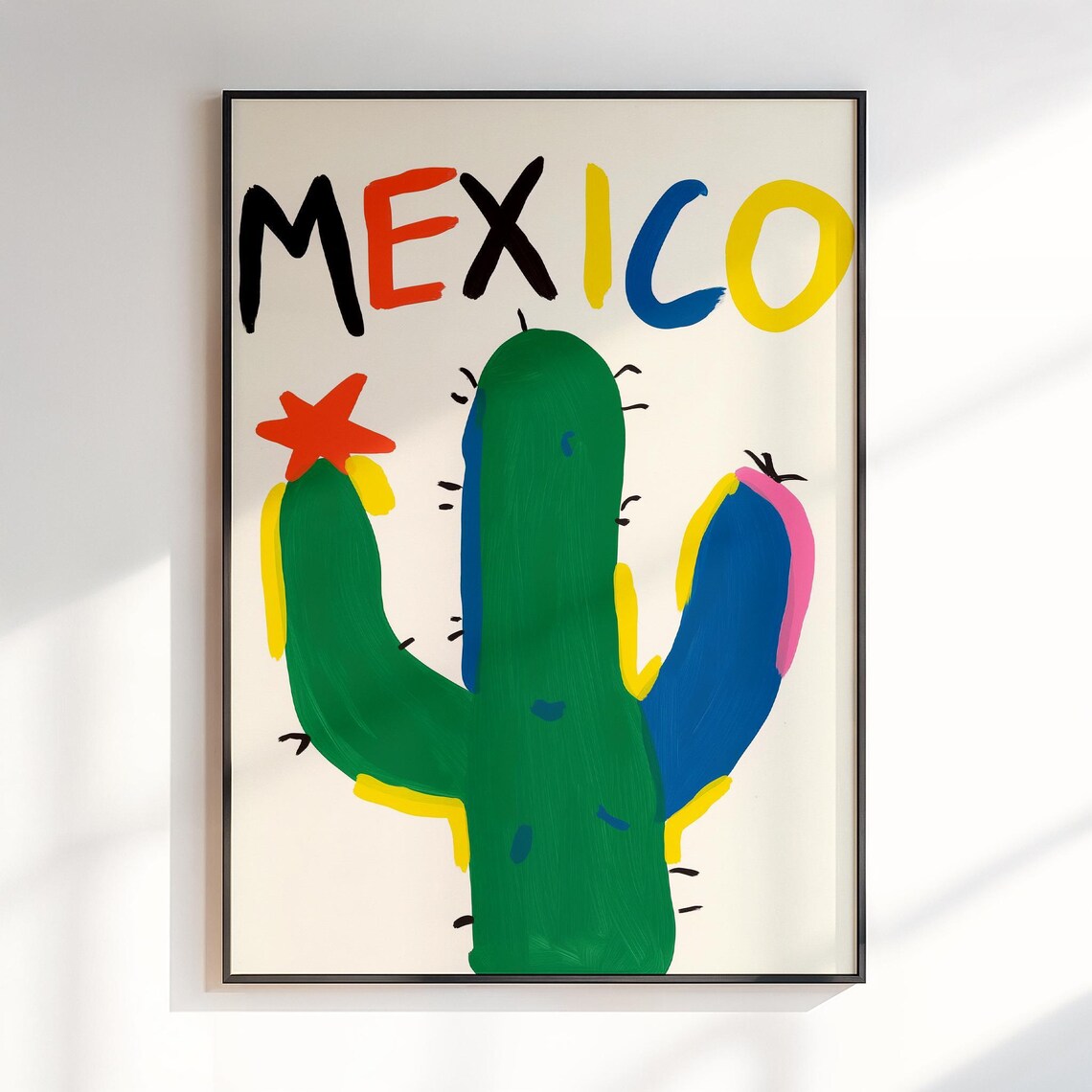 Mexico Colorful Painted Cactus Bright Mexican Folk Art Poster