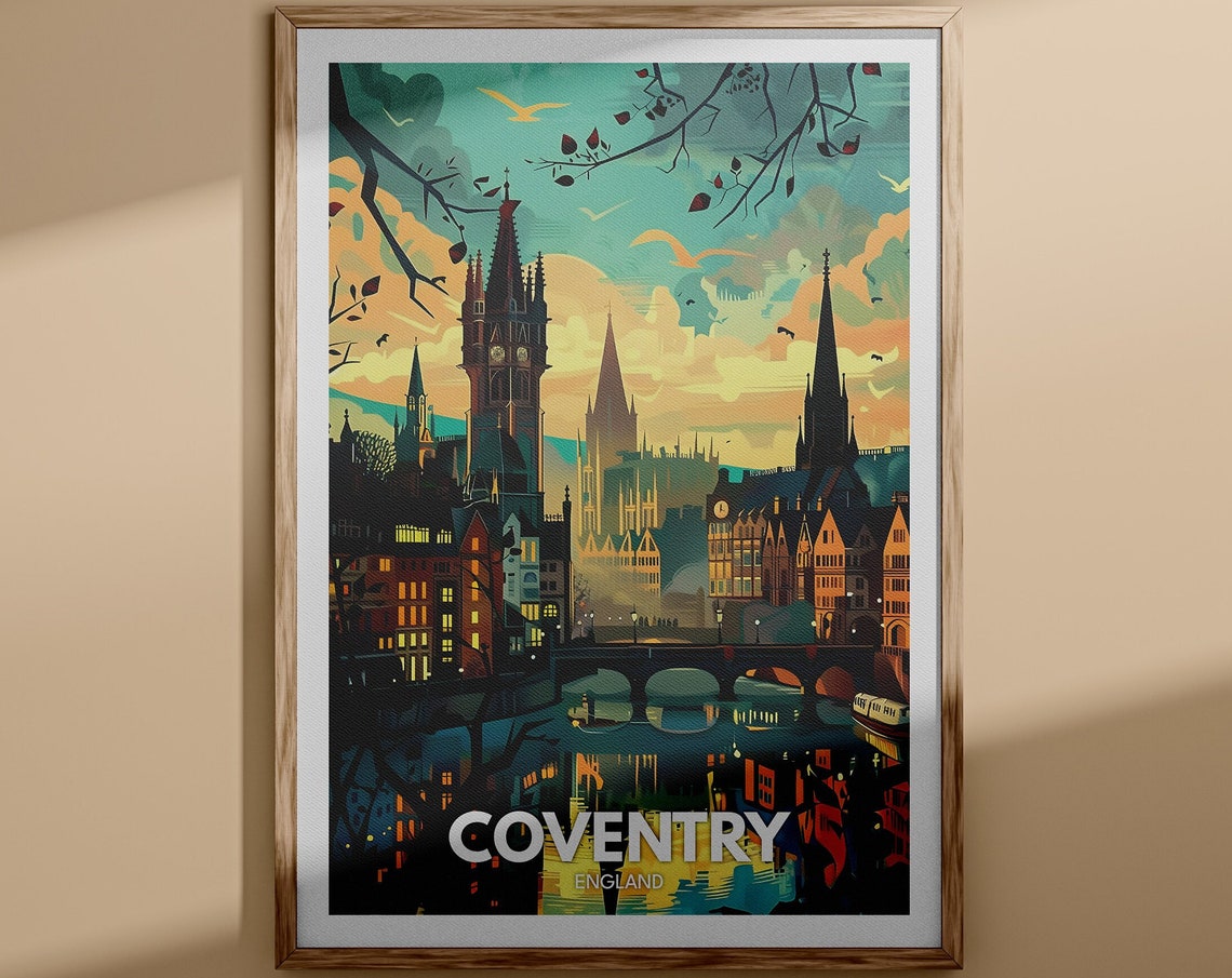 Coventry Art Print Coventry City Poster Uk Travel Wall Art England Wall British Travel Poster United Kingdom Print England City Art
