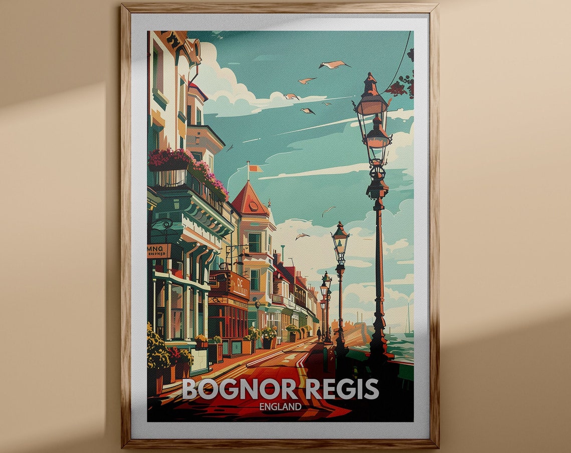 Bognor Regis England Seaside Promenade Lampposts Coastal Poster
