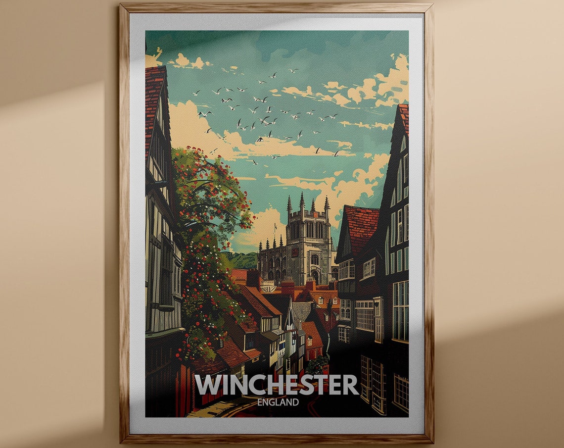 Winchester Print Winchester City Poster Uk Wall Art England Wall Art Decor British Travel Poster Uk Print England City Art