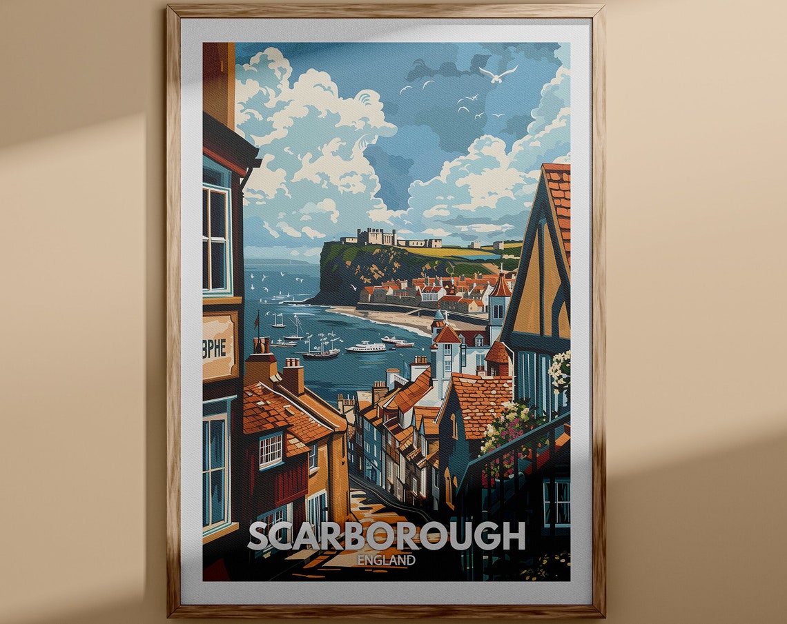 Scarborough Print Scarborough Poster Uk Wall Art England Wall Art Decor British Travel Poster United Kingdom Print England City Art