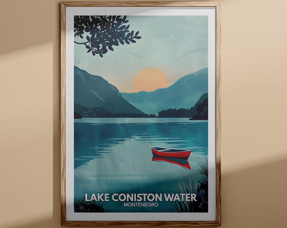 Lake Coniston Water Print Lake Coniston Water Poster England Lake Travel Poster Lake Wall Art Decor Uk Lake Art England Nature Poster