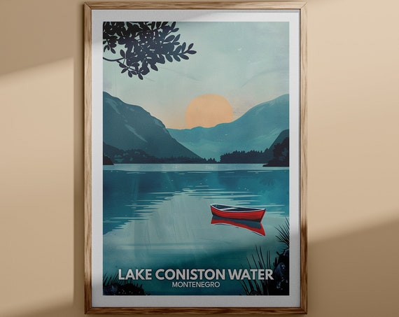 Lake Coniston Water Print Lake Coniston Water Poster England Lake Travel Poster Lake Wall Art Decor Uk Lake Art England Nature Poster