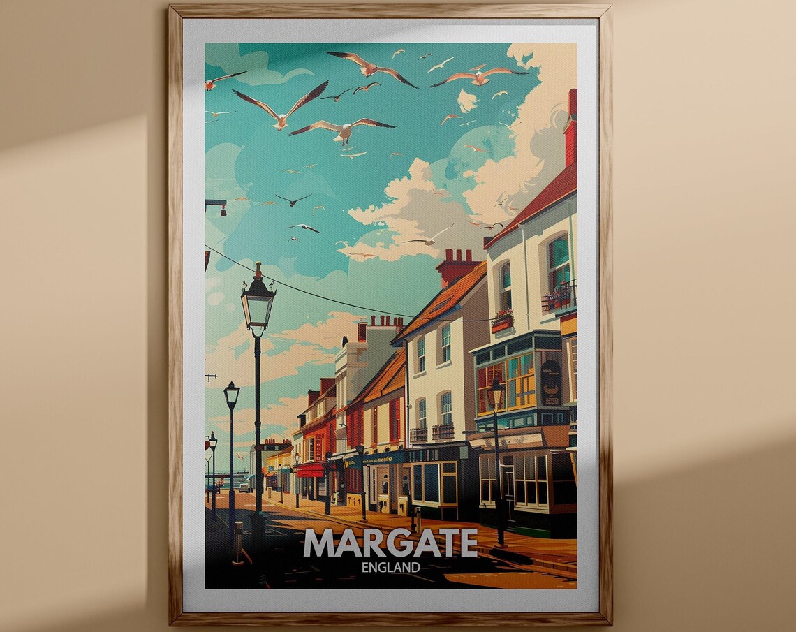 Margate England Seaside Street Seagulls Summer Travel Poster