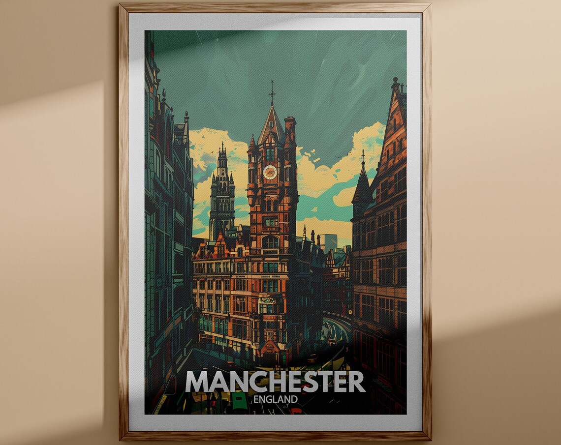 Manchester England Grand Clock Tower Albert Square City Poster