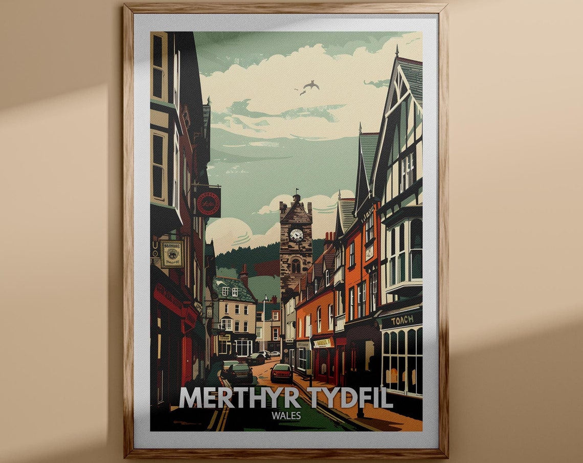 Merthyr Tydfil Print Merthyr Tydfil Poster Uk Wall Art Wales Wall Art Decor Wales Travel Poster United Kingdom Print Uk Travel Poster