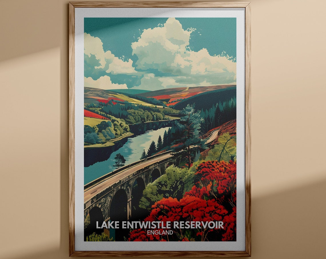 Lake Entwistle Reservoir Print Lake Entwistle Reservoir Poster England Lake Travel Poster Uk Lake Art England Nature Poster