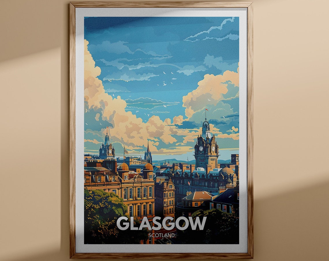 Glasgow Art Print Glasgow Travel Poster Uk Wall Art Scotland Wall Art Decor British Poster United Kingdom Print Scotland City Art