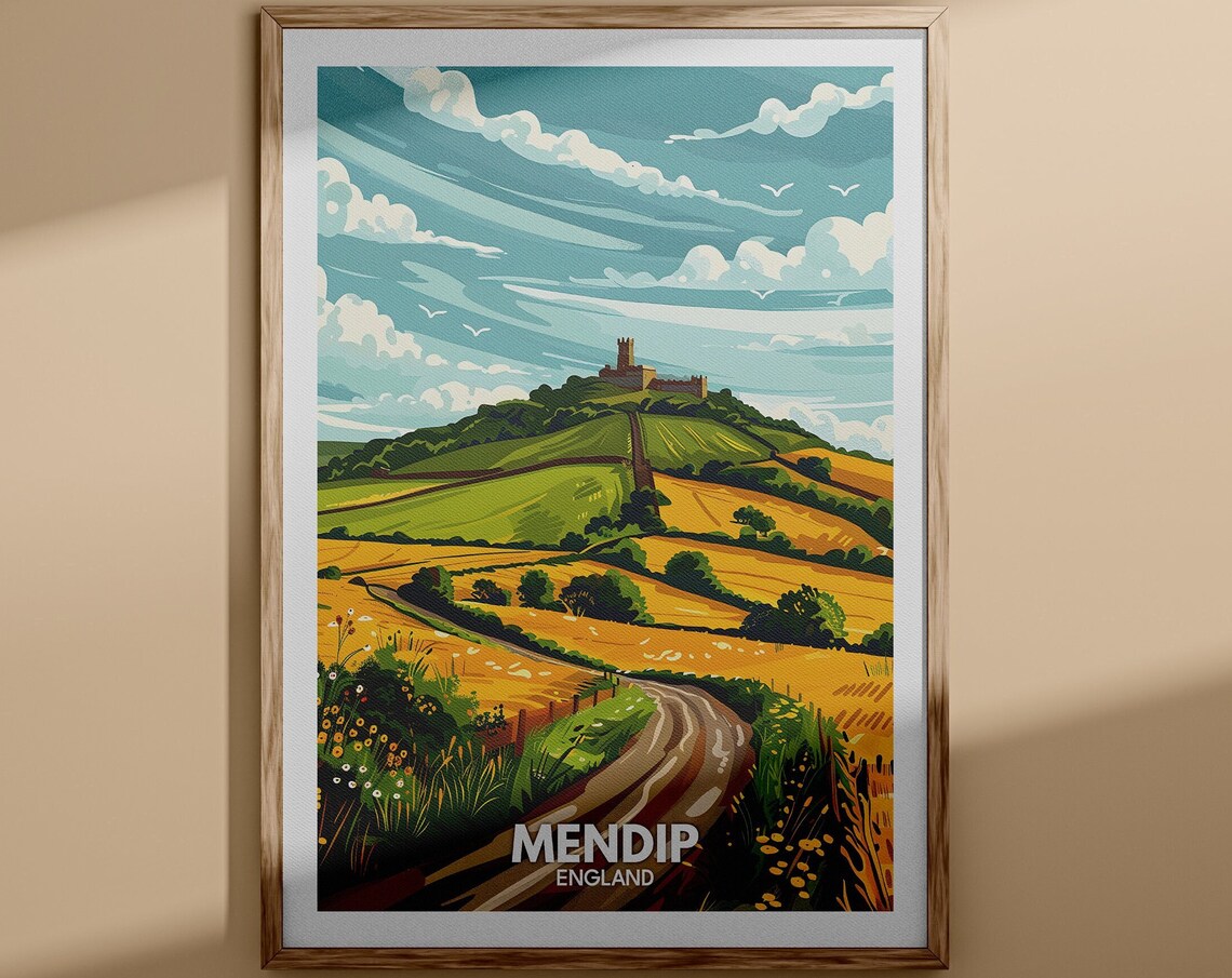 Mendip England Rolling Hills Castle Ruin Country Lane Poster