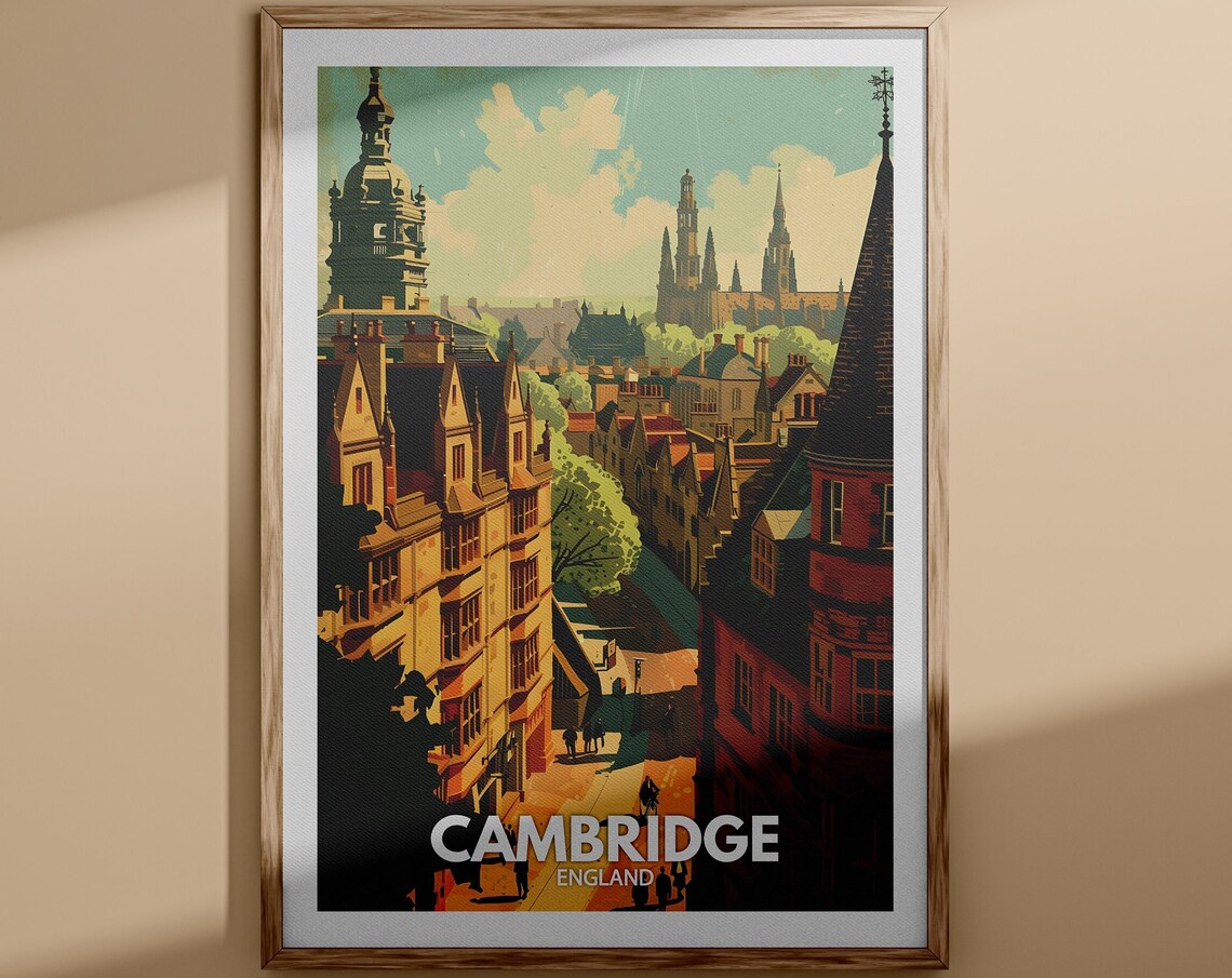 Cambridge Golden Rooftops College Spires Skyline England Poster
