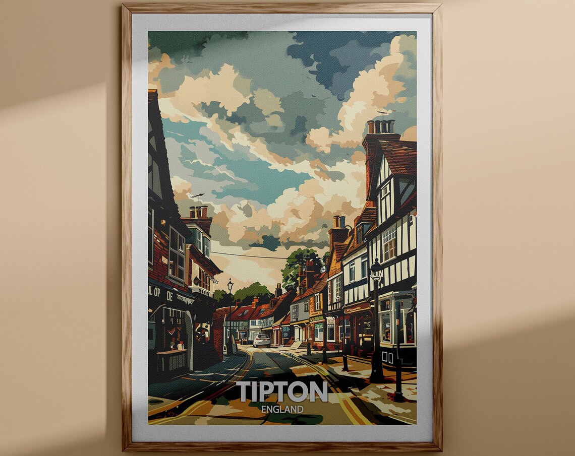 Tipton England Town Street Shops Cloudy Sky View Travel Poster