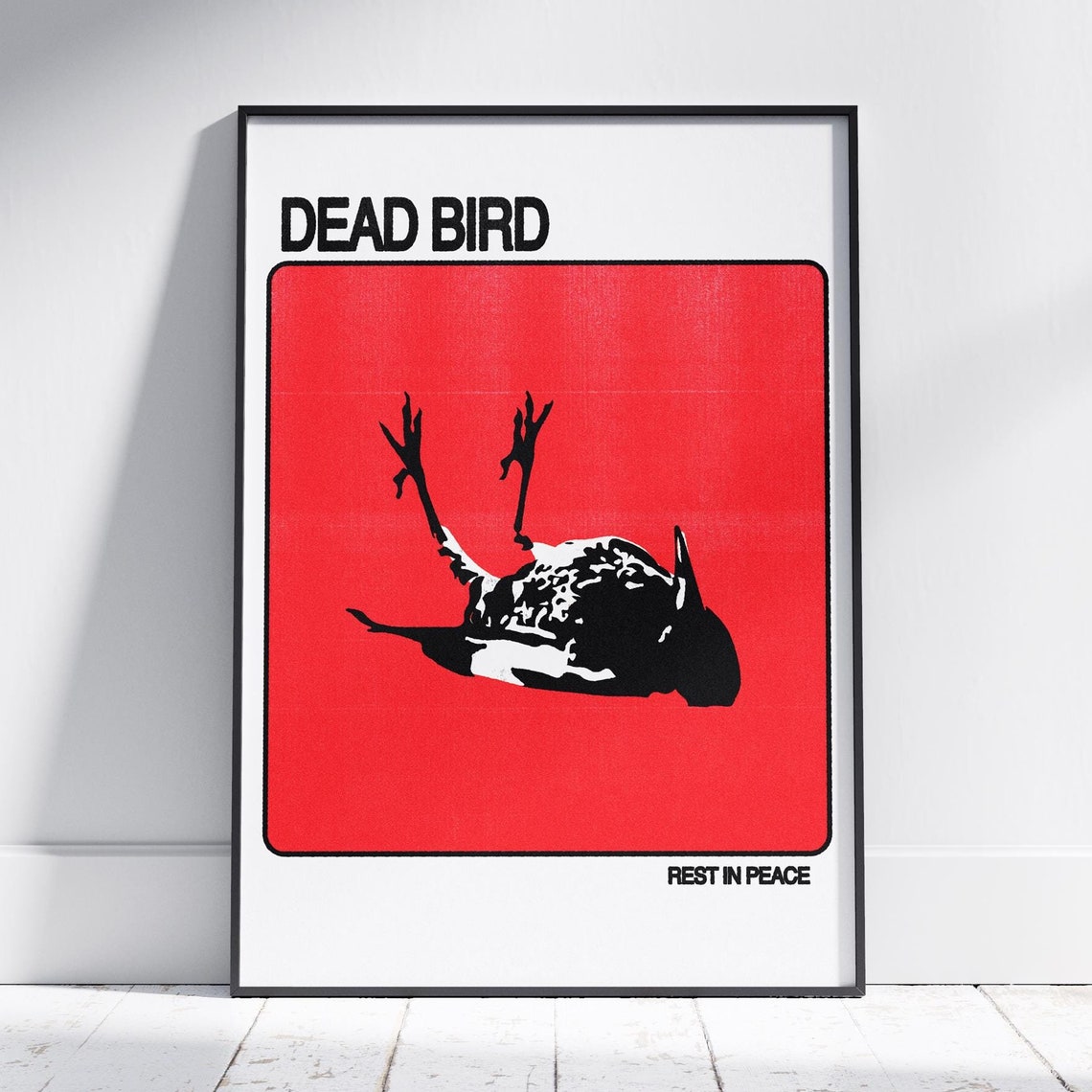 Dead Bird Rest In Peace Red Silhouette Quirky Bold Art Poster