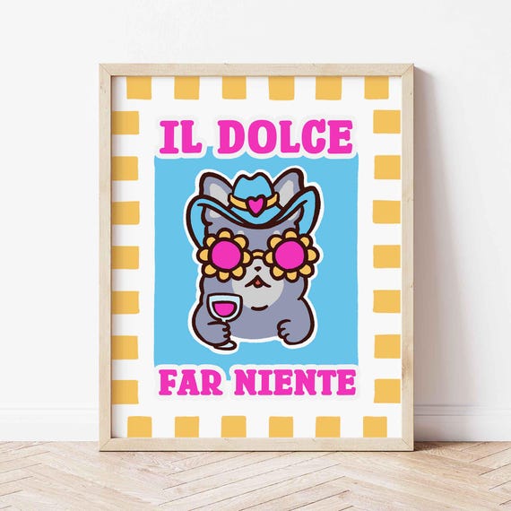 Dog Il Dolce Far Niente Print Funny With Sunglasses Poster Funky Wall Art Cute Puppy Coastal Gallery Summer