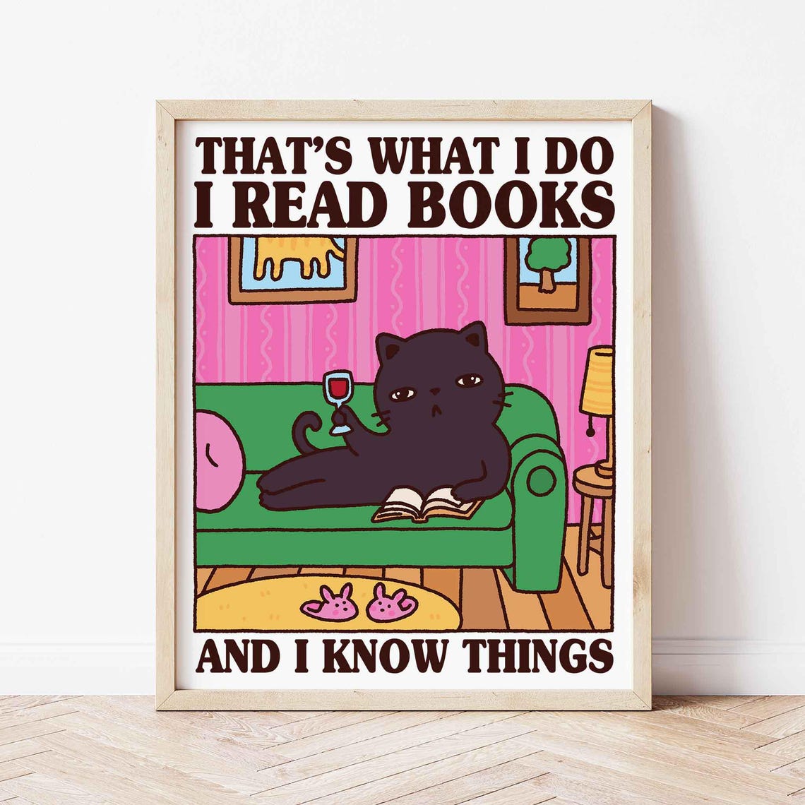 Black Cat Reading Book With Wine I Read Books Funny Poster Art
