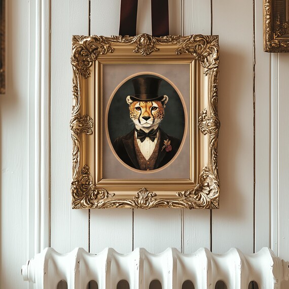 Cheetah Top Hat Bow Tie Waistcoat Vintage Victorian Safari Portrait Art Poster