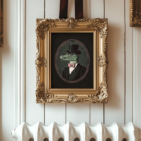 Crocodile Vintage Victorian Art Print Funny Crocodile Portrait Wall Art Wall Decor Art
