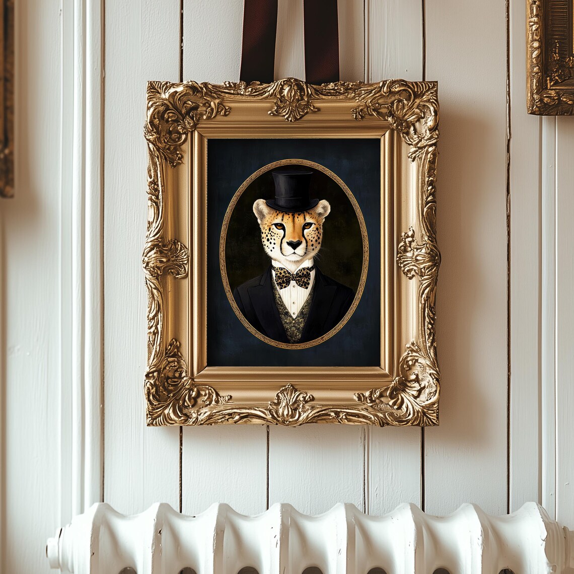 Cheetah Top Hat Leopard Bow Tie Tuxedo Dark Vintage Victorian Portrait Art Poster