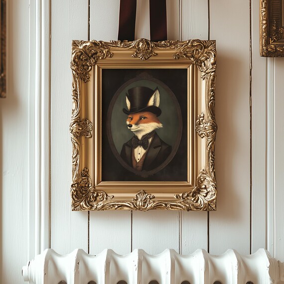 Red Fox Top Hat Bow Tie Tuxedo Vintage Victorian Woodland Portrait Art Poster