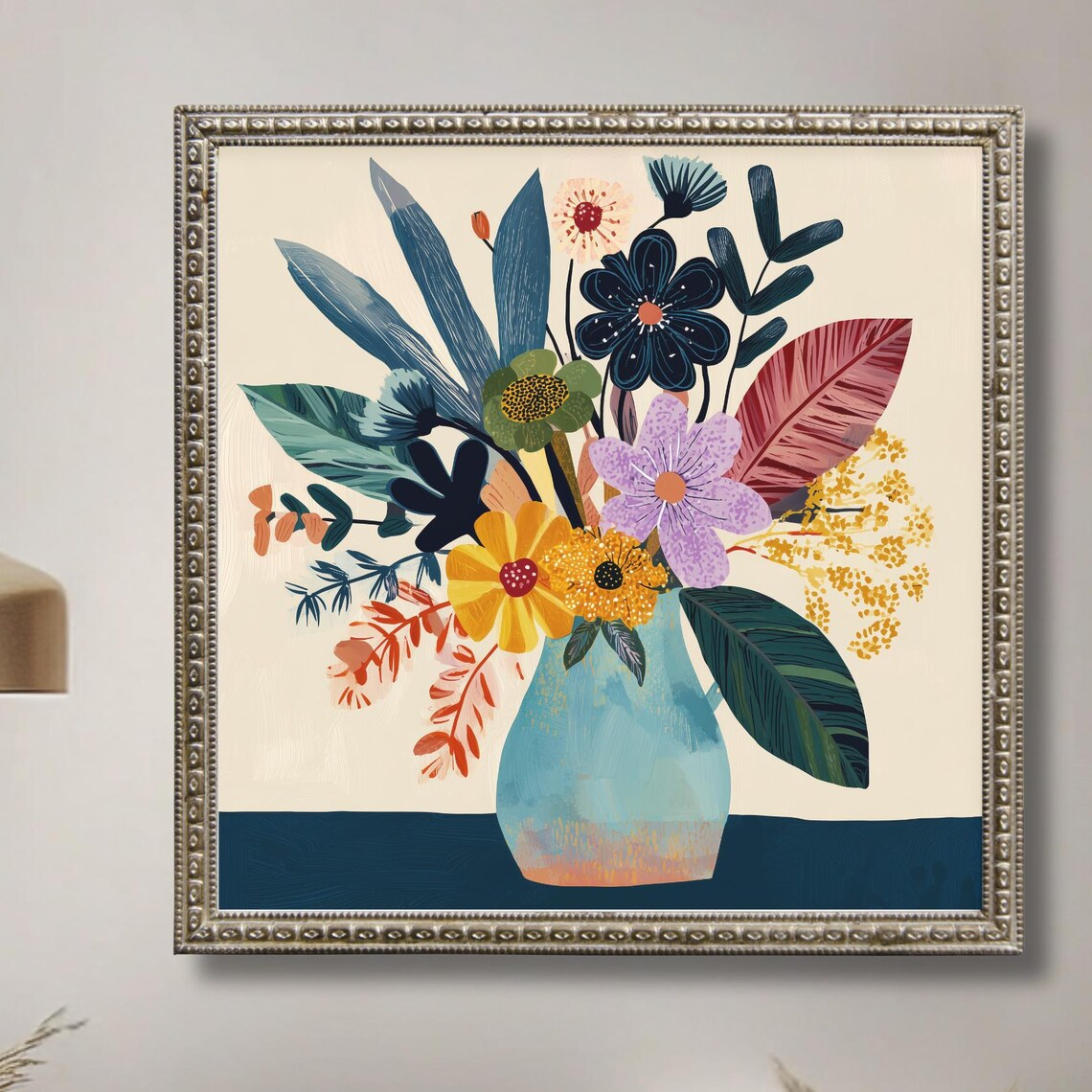 Midcentury Modern Botanical Wall Art Print Abstract Colorful Plant Illustration Retro Vase Artwork For Eclectic Home Dcor