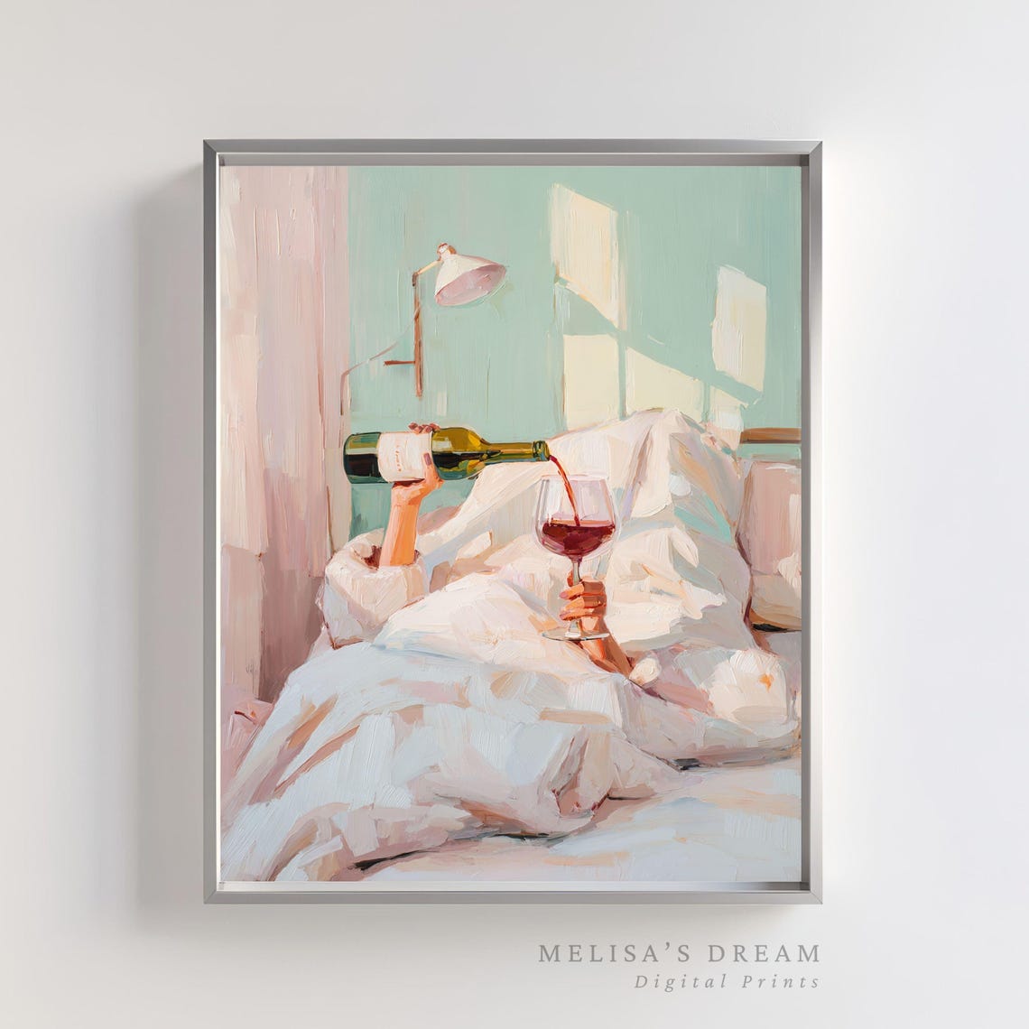 Woman Drinking Wine Art Modern Abstract Painting