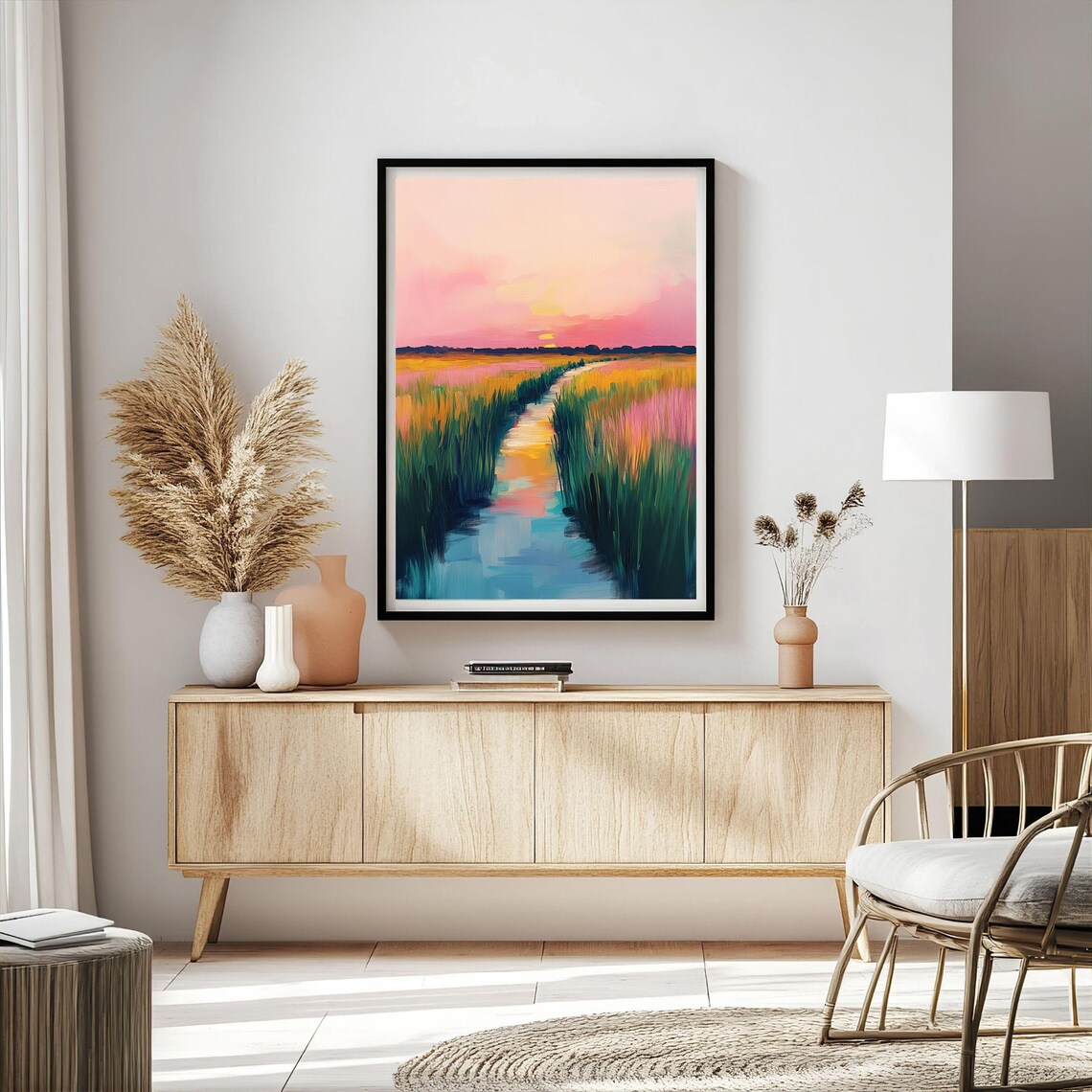 Artful Sunset Print Lowcountry Marsh Print Rural Landscape Murals Decor Flowerful Meadow Art Printful Country Art Relaxant Art - Image 3