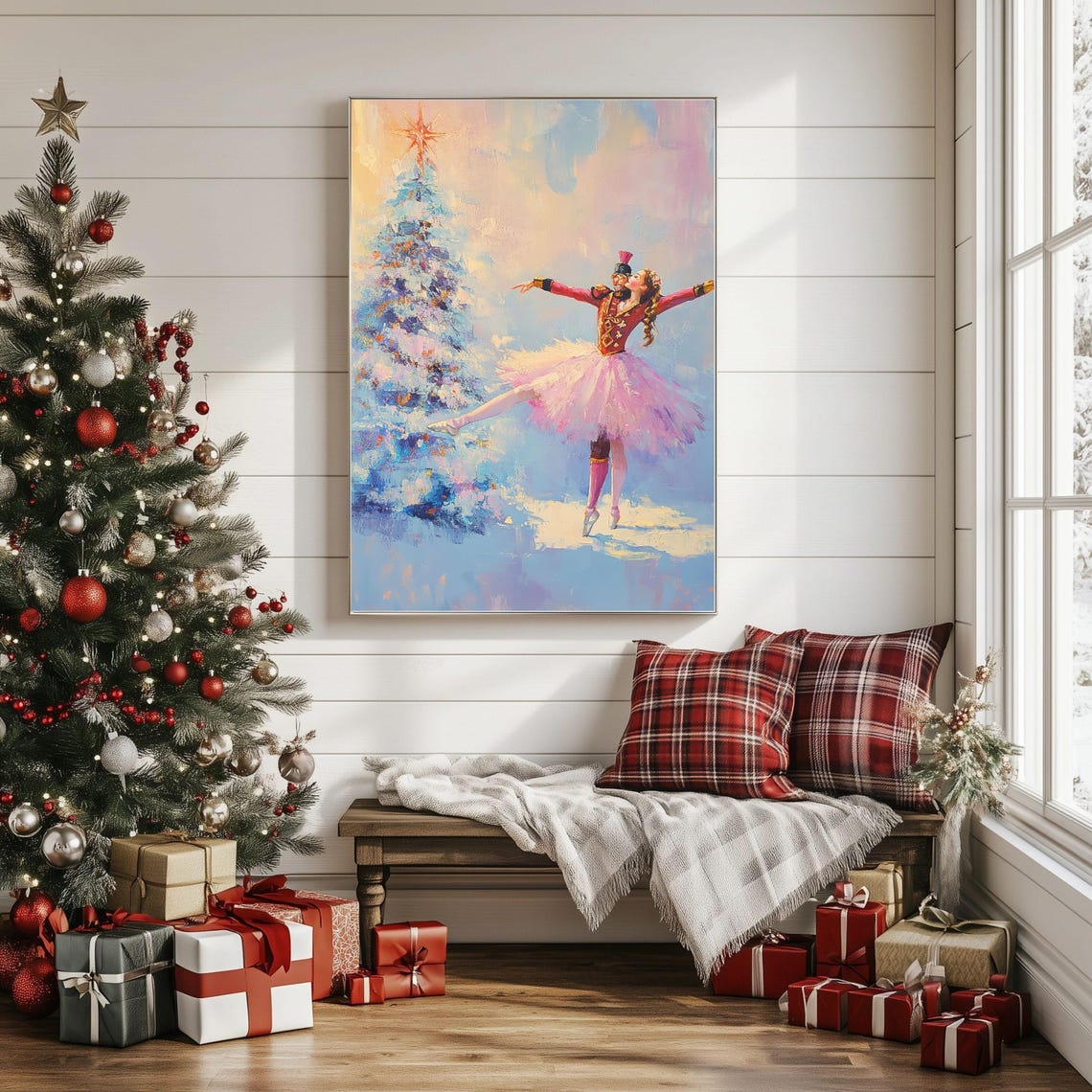 Nutcracker Ballerina Dancing by Christmas Tree Holiday Art Poster - Image 2