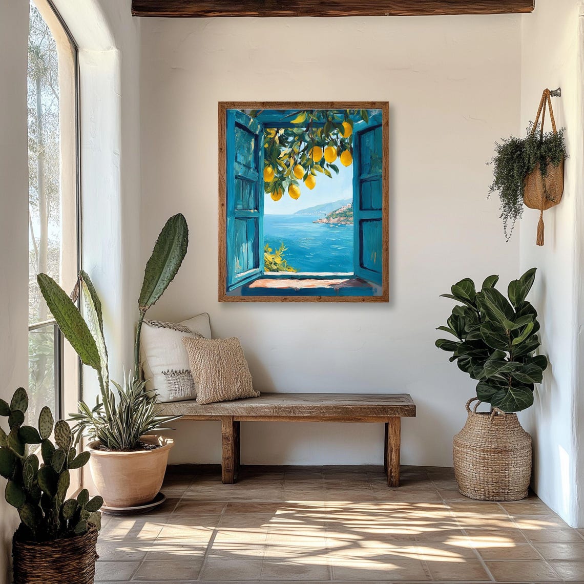 Mediterranean Window View Coastal Lemon Tree Poster - Image 2