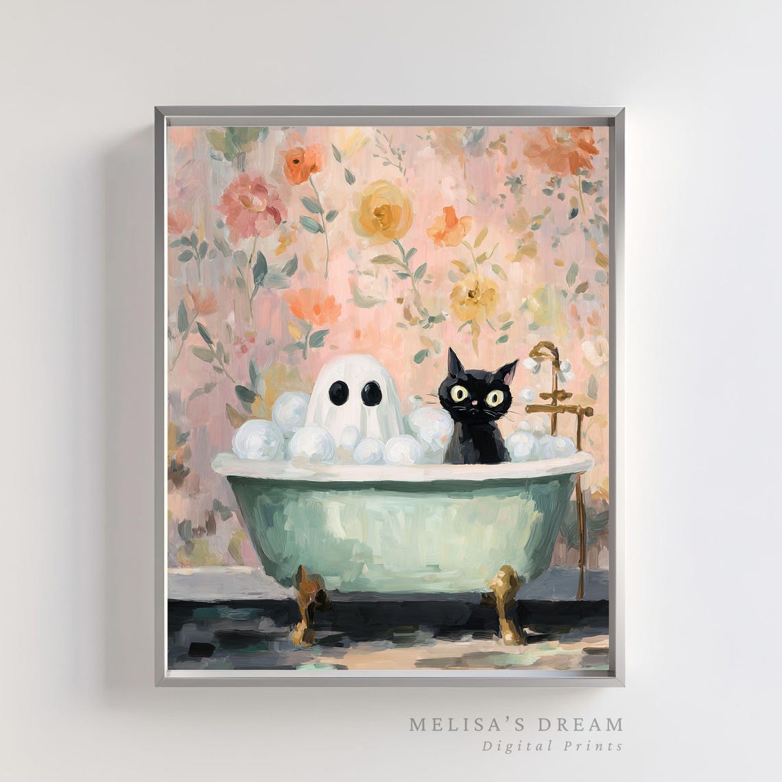 Cat Wall Art Cute Black And In Bathtub Whimsical Halloween Bathroom Decor Bubble Bath